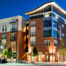 Multicomplex apartment building on a corner